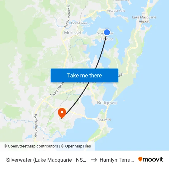 Silverwater (Lake Macquarie - NSW) to Hamlyn Terrace map
