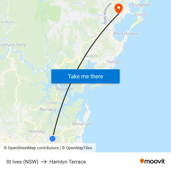 St Ives (NSW) to Hamlyn Terrace map