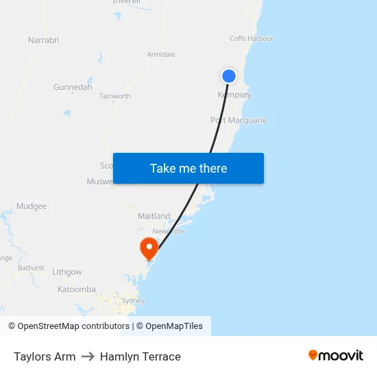 Taylors Arm to Hamlyn Terrace map