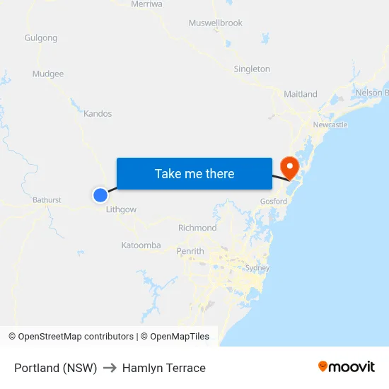 Portland (NSW) to Hamlyn Terrace map