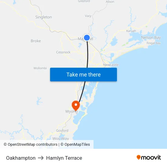 Oakhampton to Hamlyn Terrace map