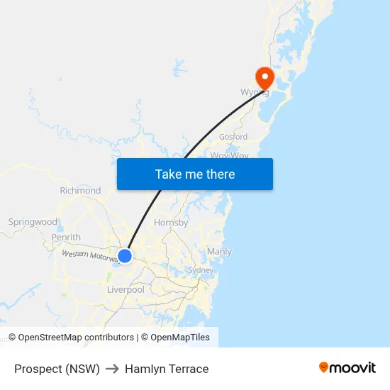 Prospect (NSW) to Hamlyn Terrace map