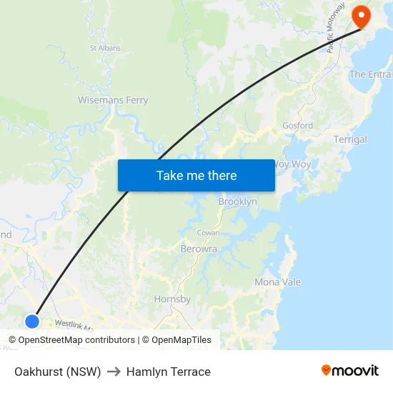 Oakhurst (NSW) to Hamlyn Terrace map