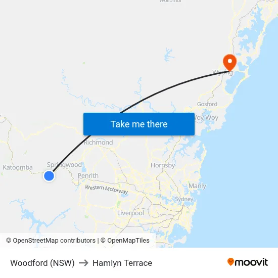Woodford (NSW) to Hamlyn Terrace map