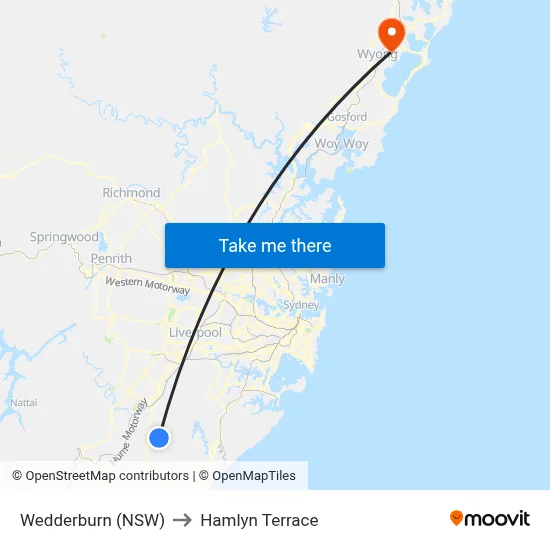 Wedderburn (NSW) to Hamlyn Terrace map