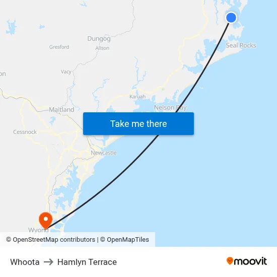 Whoota to Hamlyn Terrace map
