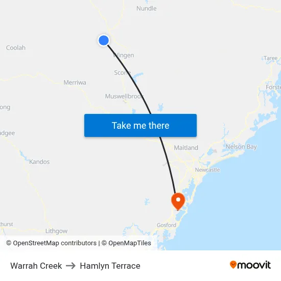 Warrah Creek to Hamlyn Terrace map