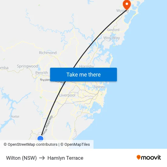 Wilton (NSW) to Hamlyn Terrace map