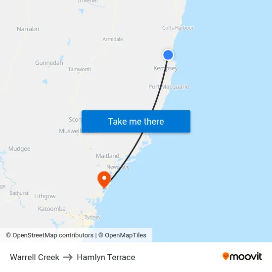 Warrell Creek to Hamlyn Terrace map