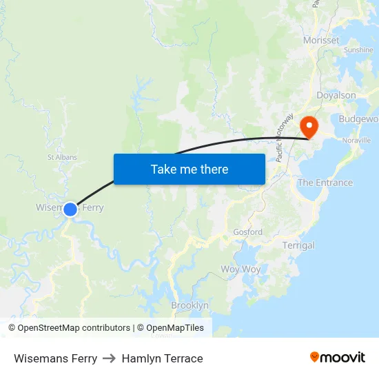 Wisemans Ferry to Hamlyn Terrace map
