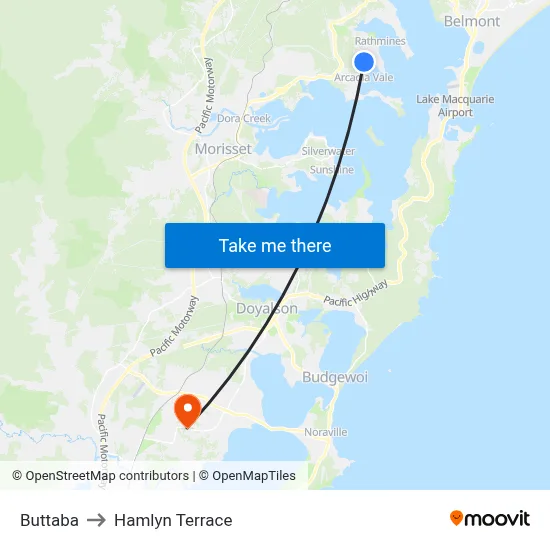 Buttaba to Hamlyn Terrace map