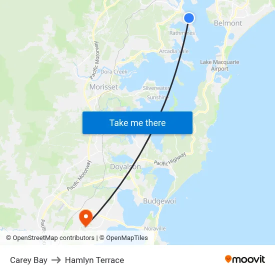 Carey Bay to Hamlyn Terrace map