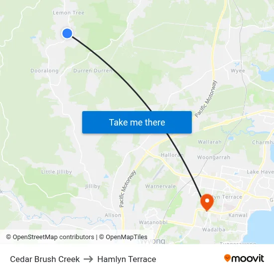 Cedar Brush Creek to Hamlyn Terrace map