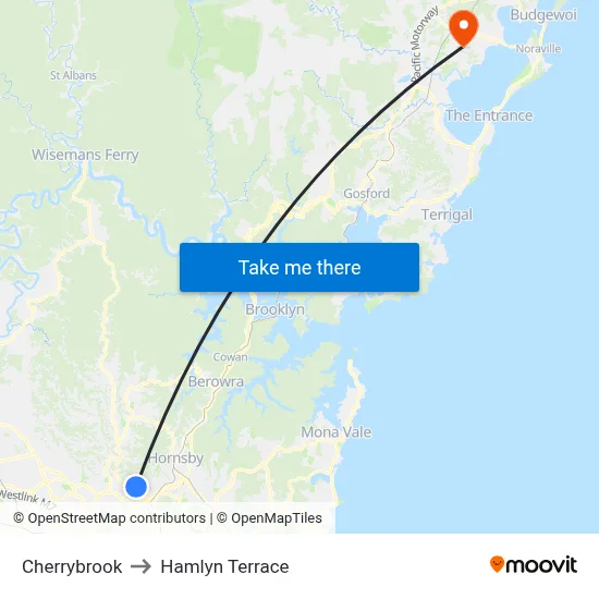 Cherrybrook to Hamlyn Terrace map