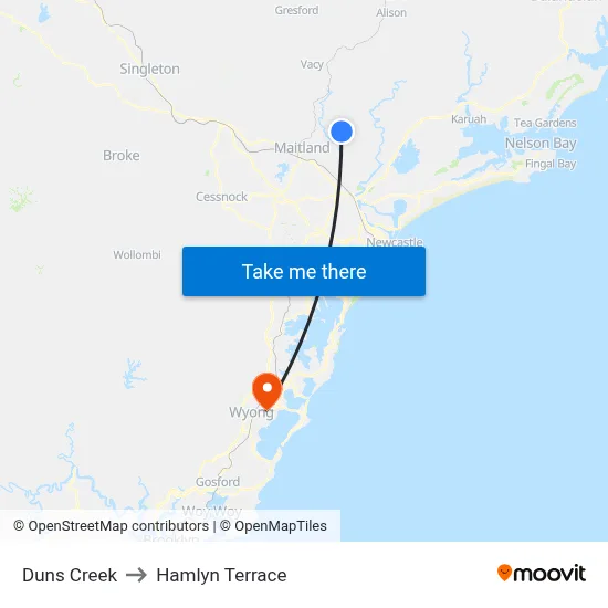 Duns Creek to Hamlyn Terrace map