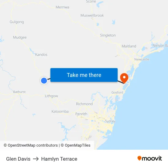 Glen Davis to Hamlyn Terrace map