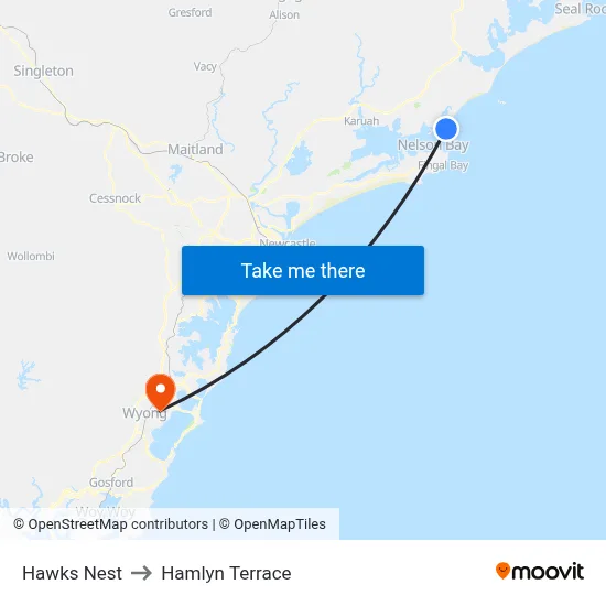 Hawks Nest to Hamlyn Terrace map