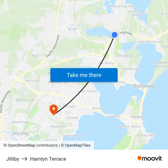 Jilliby to Hamlyn Terrace map