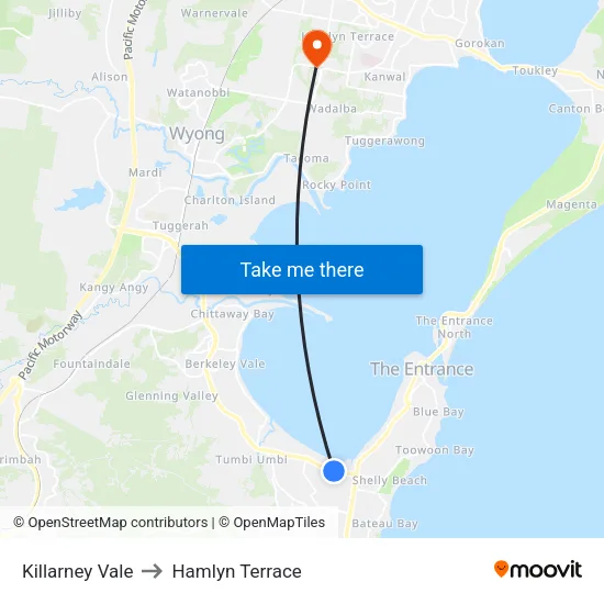 Killarney Vale to Hamlyn Terrace map