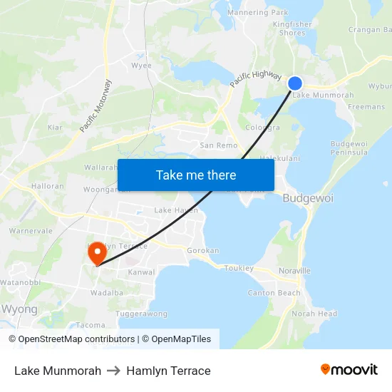 Lake Munmorah to Hamlyn Terrace map