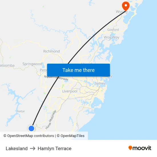 Lakesland to Hamlyn Terrace map
