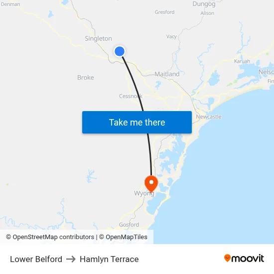 Lower Belford to Hamlyn Terrace map