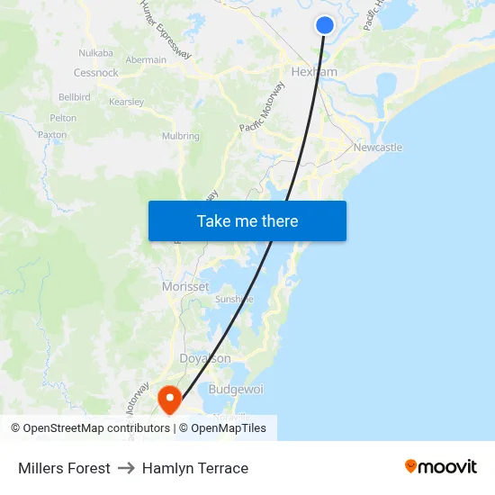Millers Forest to Hamlyn Terrace map
