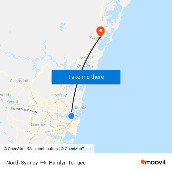 North Sydney to Hamlyn Terrace map