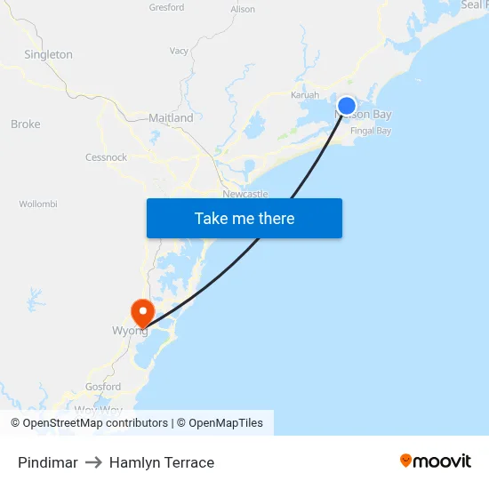 Pindimar to Hamlyn Terrace map