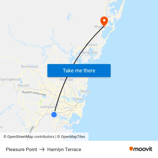 Pleasure Point to Hamlyn Terrace map