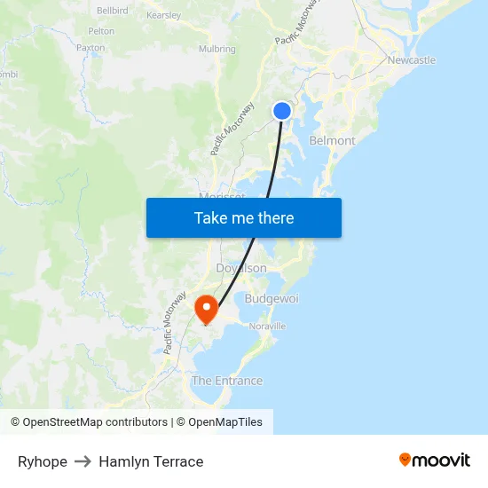 Ryhope to Hamlyn Terrace map