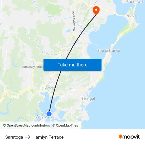 Saratoga to Hamlyn Terrace map