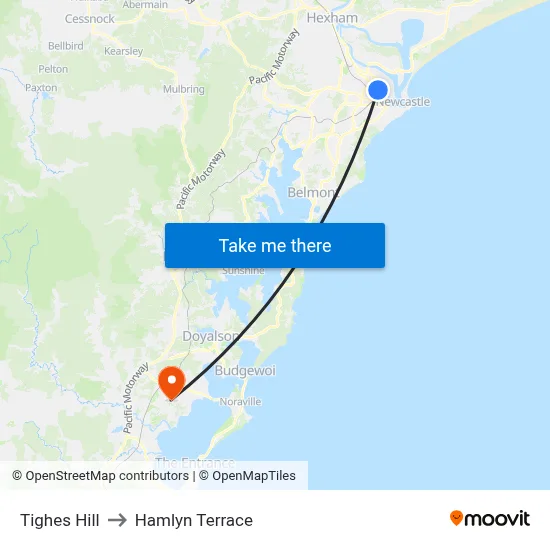 Tighes Hill to Hamlyn Terrace map