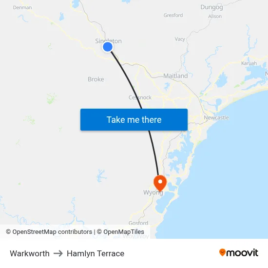 Warkworth to Hamlyn Terrace map
