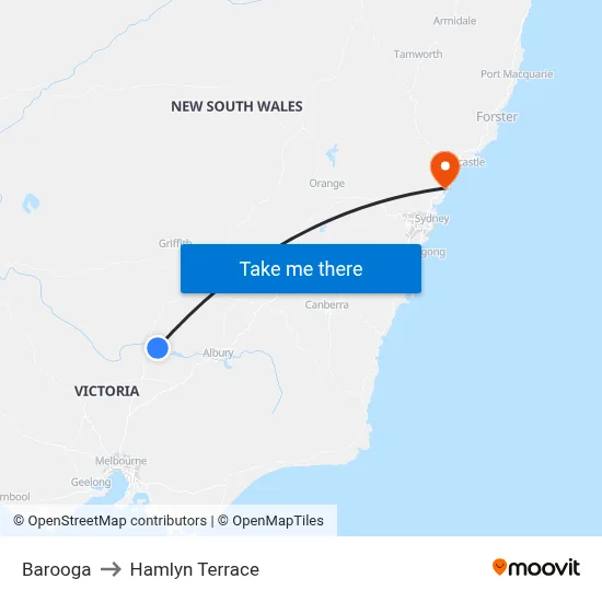 Barooga to Hamlyn Terrace map