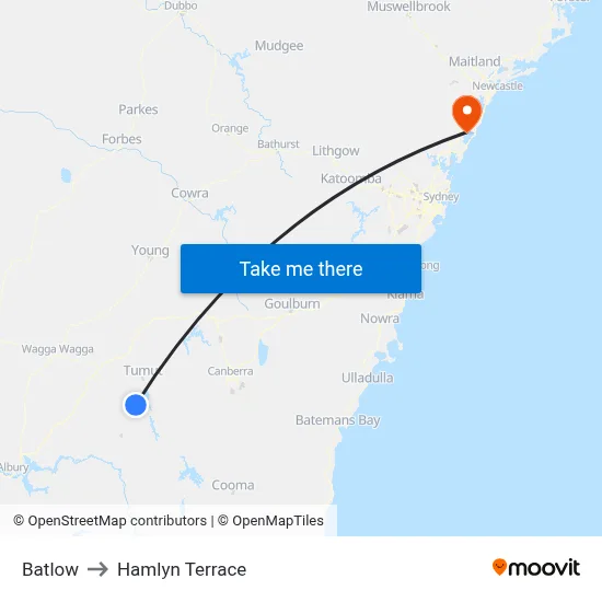 Batlow to Hamlyn Terrace map