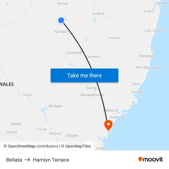 Bellata to Hamlyn Terrace map