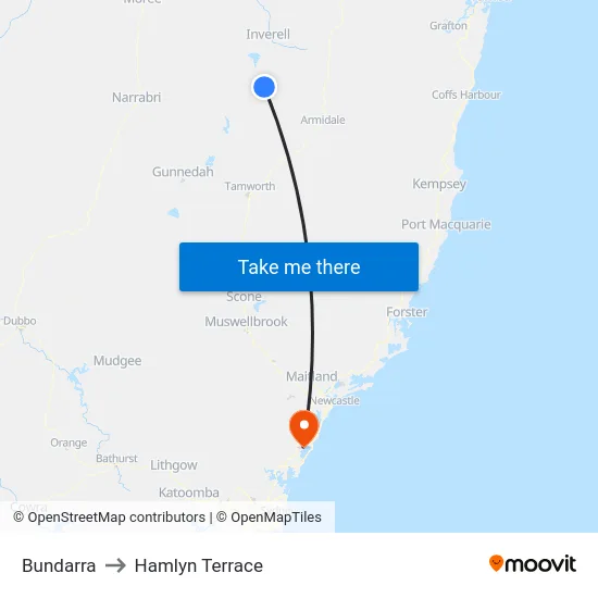 Bundarra to Hamlyn Terrace map