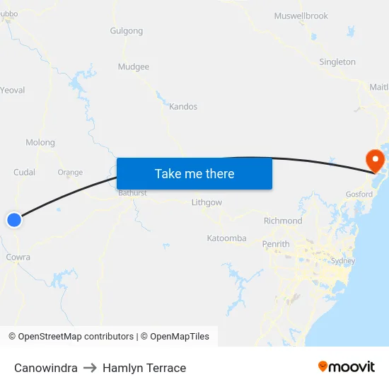 Canowindra to Hamlyn Terrace map