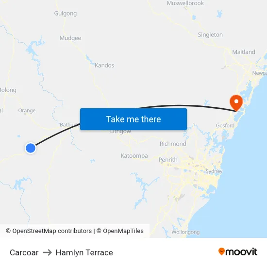 Carcoar to Hamlyn Terrace map