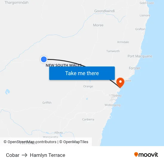 Cobar to Hamlyn Terrace map