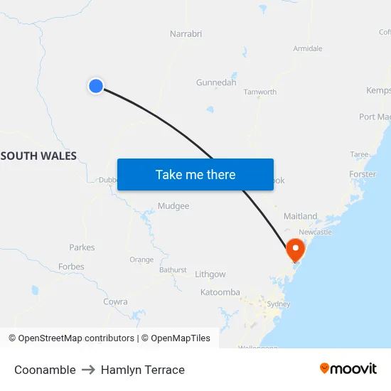 Coonamble to Hamlyn Terrace map