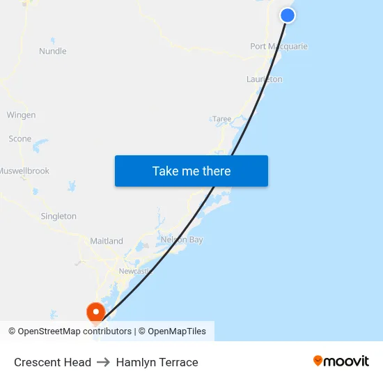 Crescent Head to Hamlyn Terrace map
