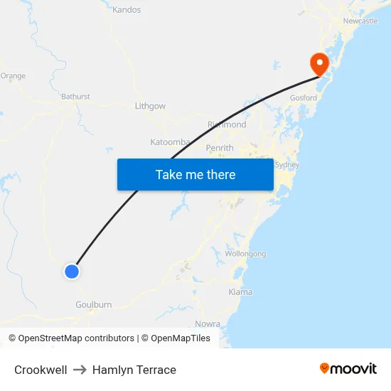 Crookwell to Hamlyn Terrace map