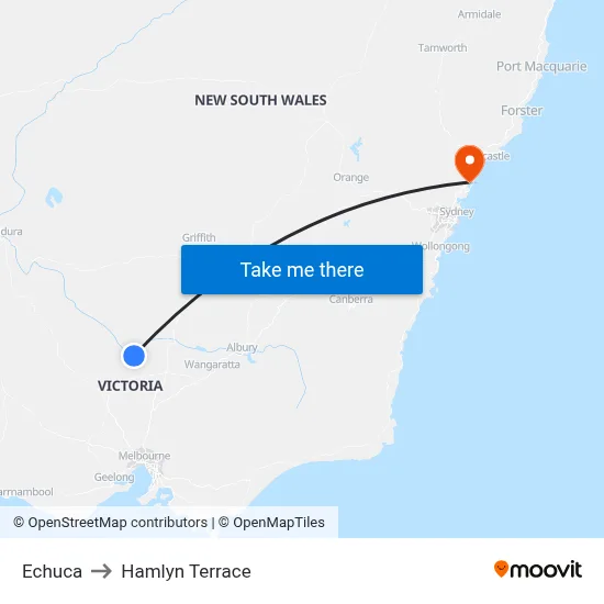 Echuca to Hamlyn Terrace map