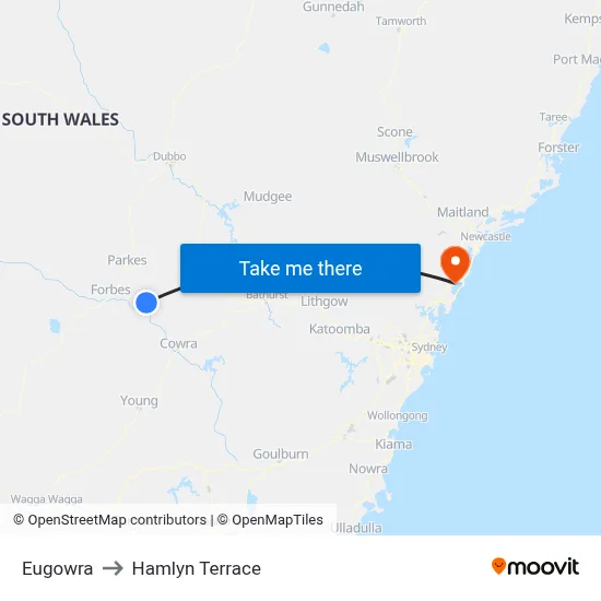 Eugowra to Hamlyn Terrace map