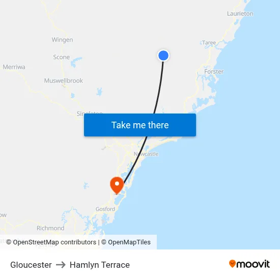 Gloucester to Hamlyn Terrace map