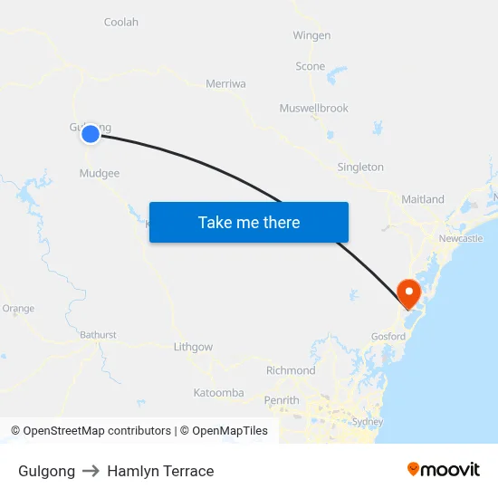 Gulgong to Hamlyn Terrace map