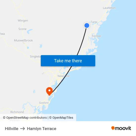 Hillville to Hamlyn Terrace map