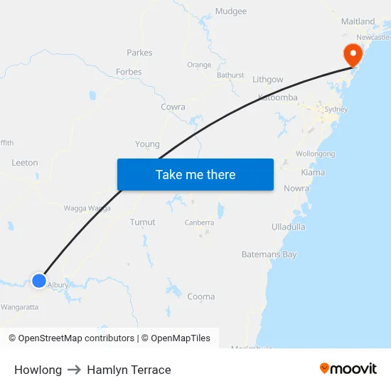 Howlong to Hamlyn Terrace map